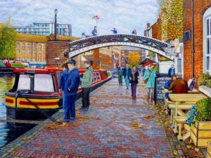 Gas Street Basin Basin Birmingham In Autumn By Artist Roger Turner