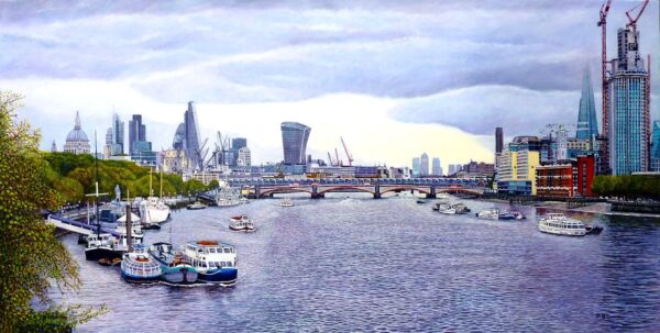 London Panorama. The Thames Towards Blackfriars Bridge. Oil Painting by Roger Turner