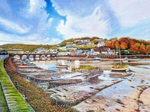 Looe River At Autumn Low Tide Cornwall Oil Painting