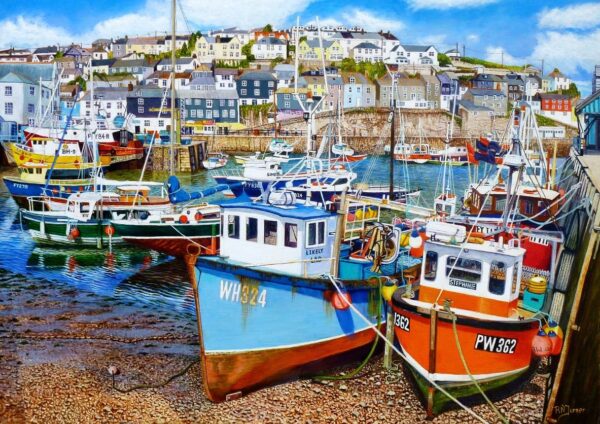 Mevagissey Harbour At Low Tide Original Oil Painting by Roger Turner