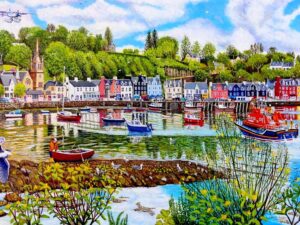 Tobermory on the Isle of Mull. Oil painting on wooden panel.