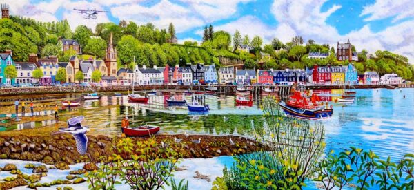 Tobermory on the Isle of Mull. Oil painting on wooden panel.