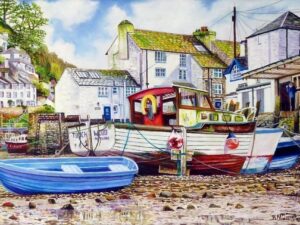 Polperro Harbour At Low Tide By Roger Turner