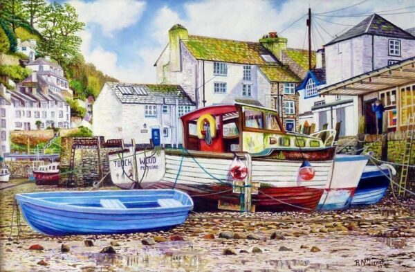 Polperro Harbour At Low Tide By Roger Turner
