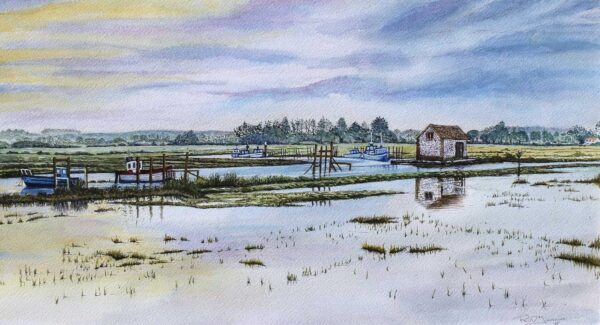 Sunrise At Thornham Creek Watercolour Painting