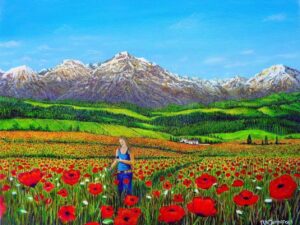 Texting The Poppies Acrylic Painting