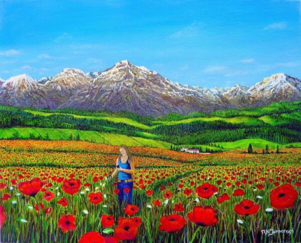 Texting The Poppies Acrylic Painting