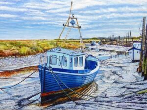 Thornham Creek Harbour At Low Tide Oil Painting By Roger Turner