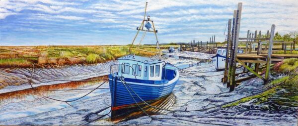 Thornham Creek Harbour At Low Tide Oil Painting By Roger Turner