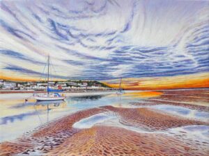 Torridge River Sunset at Instow Oil Painting By Roger Turner
