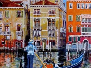 Venice Gondolier Oil Painting By Roger Turner