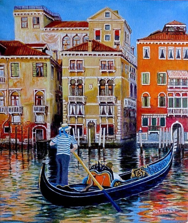 Venice Gondolier Oil Painting By Roger Turner