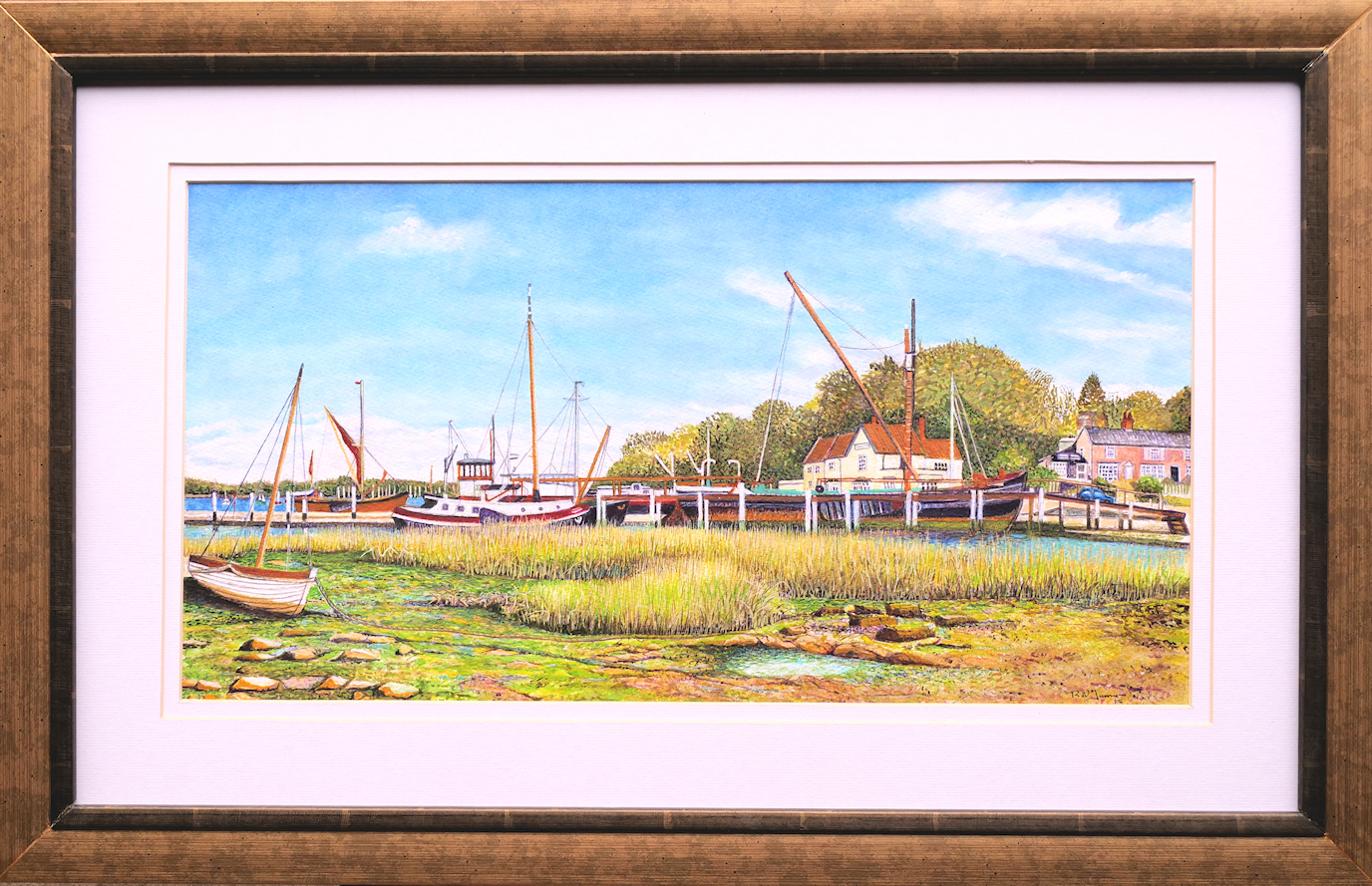 Pin Mill Suffolk Framed Watercolour Painting