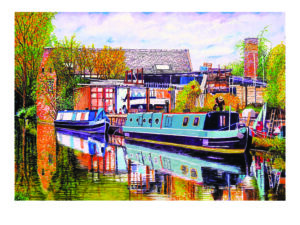 In-House Signed Print Canal Boats in an Industrial Landscape