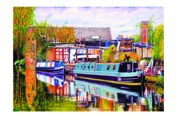 In-House Signed Print Canal Boats in an Industrial Landscape