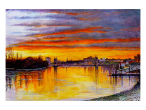 In-House Signed Print Of Hammersmith Bridge Sunset London