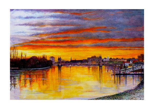 In-House Signed Print Of Hammersmith Bridge Sunset London