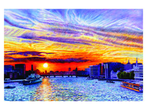 Signed Open Edition In-House Print of Jet Trail Sunset Over The Thames