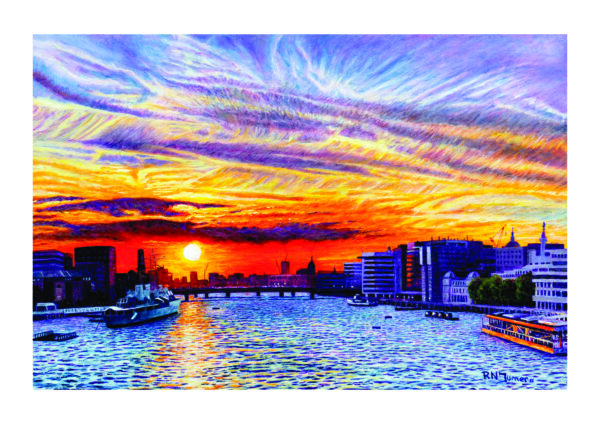 Signed Open Edition In-House Print of Jet Trail Sunset Over The Thames