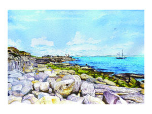 Signed In House Print Ketch Off Red Crane Beach. Dorset