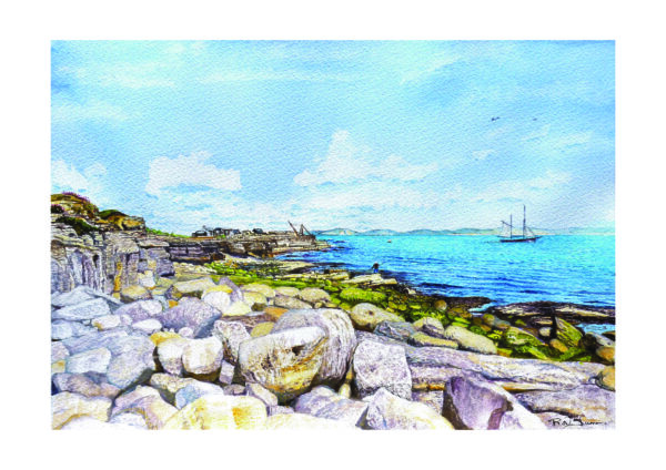 Signed In House Print Ketch Off Red Crane Beach. Dorset