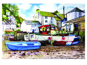 Signed In House Print Of Polperro Harbour At Low Tide