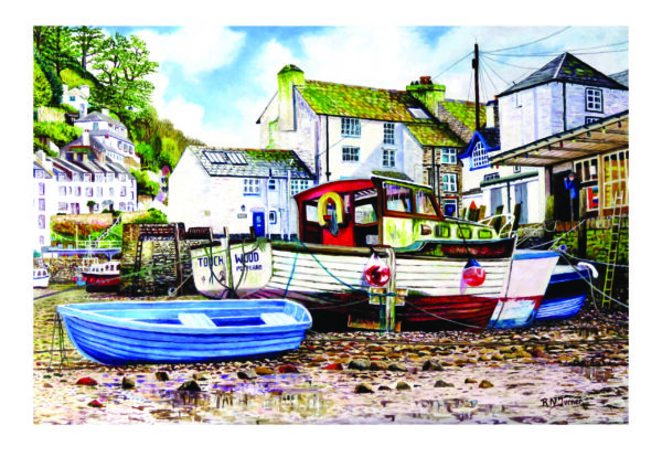 Signed In House Print Of Polperro Harbour At Low Tide