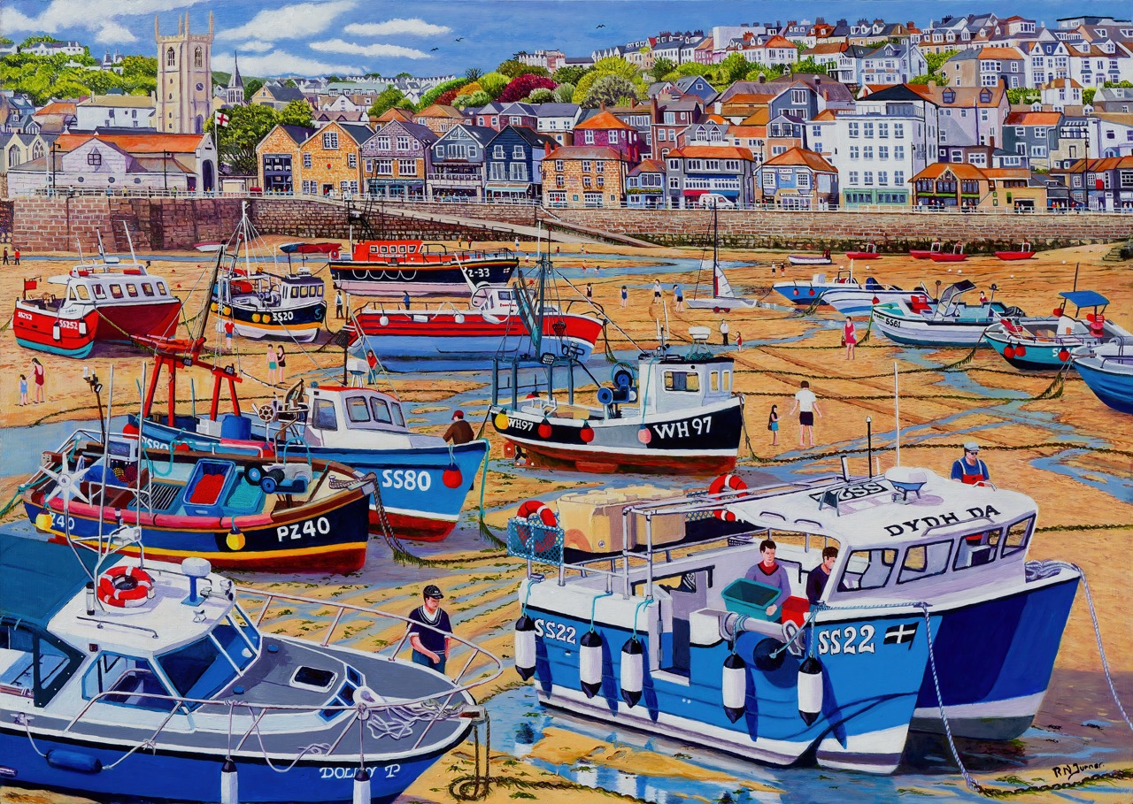 St Ives Harbour At Low Tide Oil Painting